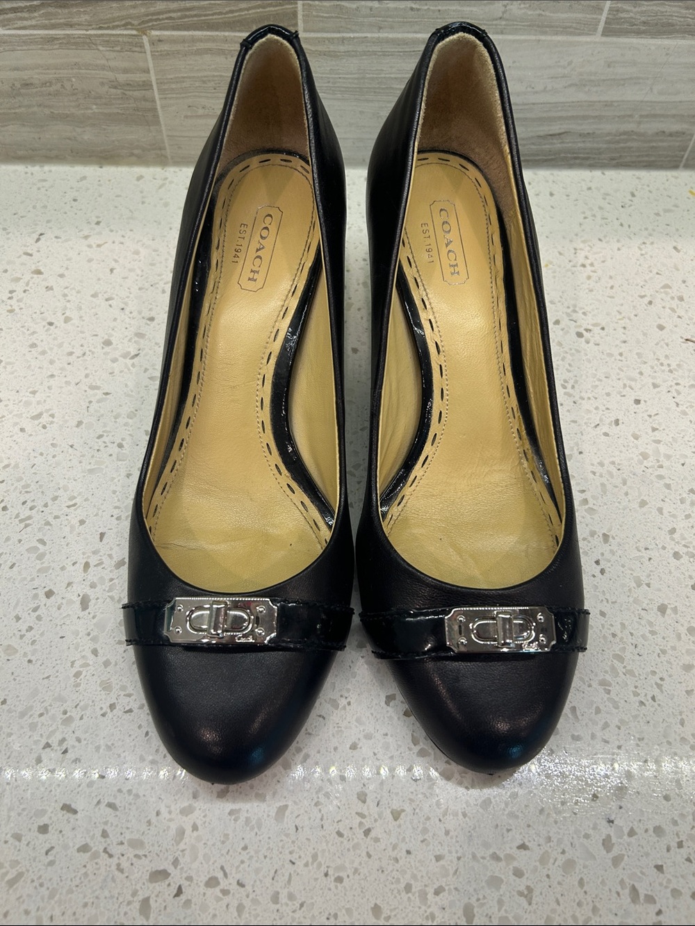 Coach Black Leather Women's Pumps with Silver Hardware, Wanda Sz 8